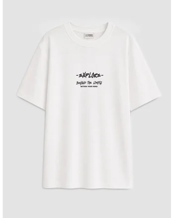 Tricou regular-fit cu imprimeu text, Alb