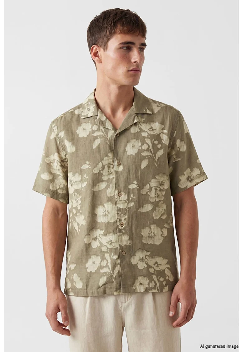Camasa regular-fit cu model floral, Bej/Verde stins