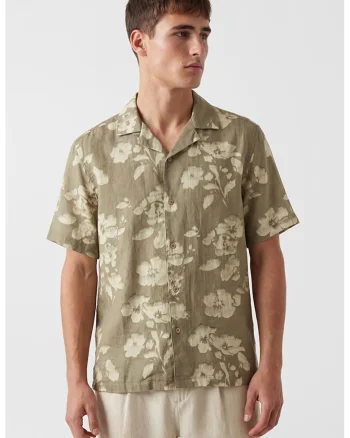 Camasa regular-fit cu model floral, Bej/Verde stins