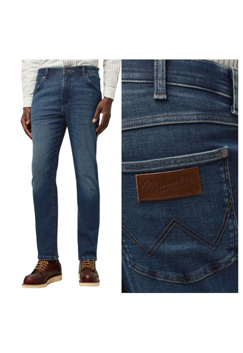 Blugi moderni de barbati,  Marimea 30/34, Albastru, Model LARSTON, Croiala ajustata Slim fit, Forma conica mulata, Talie medie clasica, Inchidere simpla si sigura cu fermoar durabil
