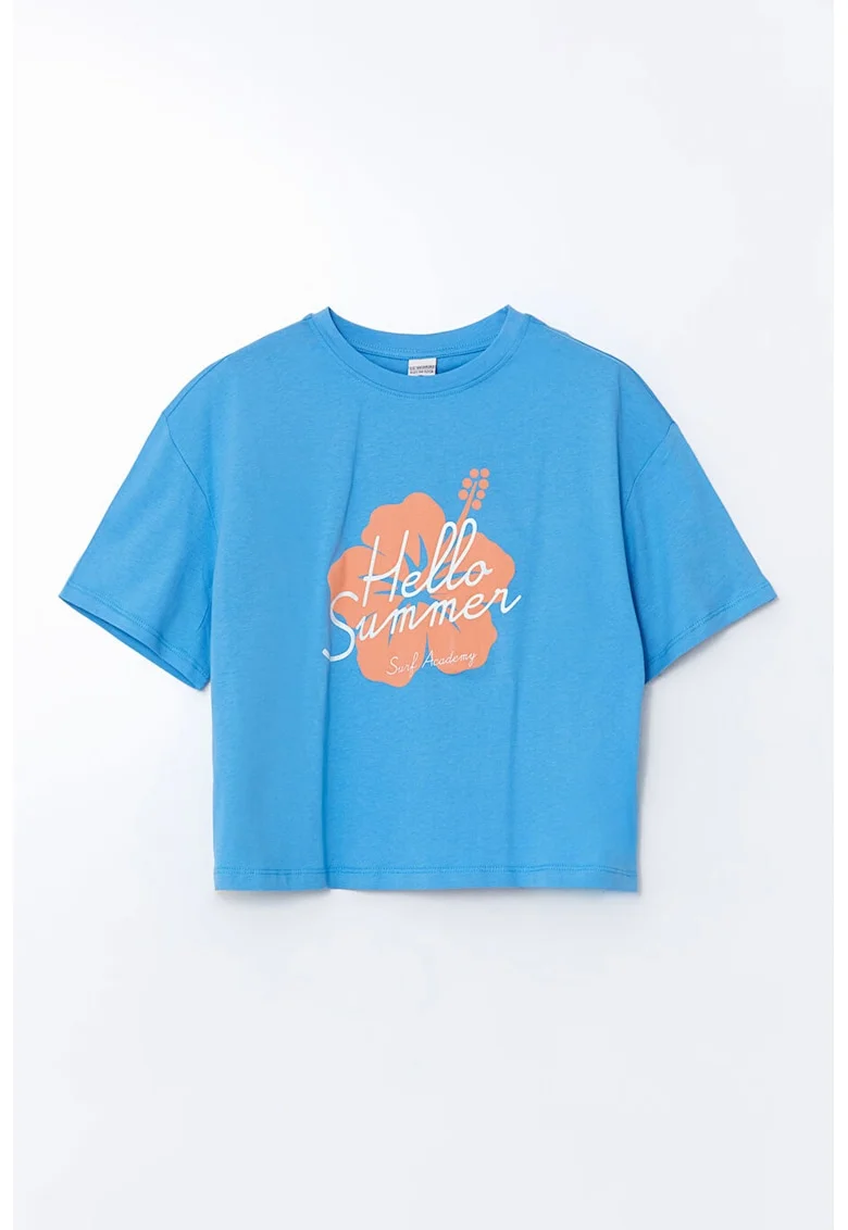 Tricou lejer din bumbac, Portocaliu pastel/Albastru azur