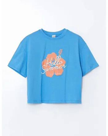 Tricou lejer din bumbac, Portocaliu pastel/Albastru azur