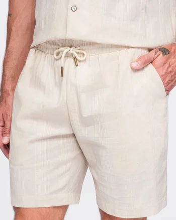 Pantaloni scurti barbati din bumbac, croi regulat, cu talie ajustabila OM-SRCS-0209, Crem,