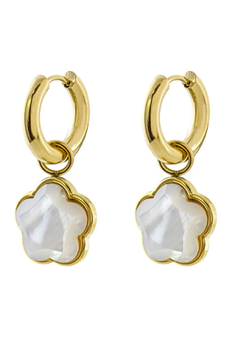 Cercei crop placati cu aur de 18K decorati cu Mother Of Pearl, Auriu/Alb murdar
