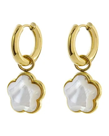 Cercei crop placati cu aur de 18K decorati cu Mother Of Pearl, Auriu/Alb murdar
