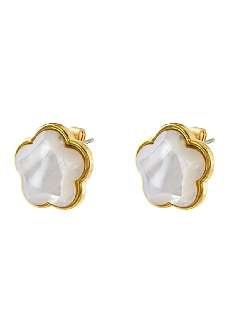 Cercei cu tija placati cu aur de 18K decorati cu Mother Of Pearl, Auriu/Alb murdar