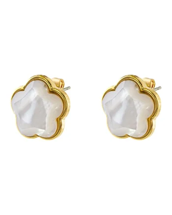 Cercei cu tija placati cu aur de 18K decorati cu Mother Of Pearl, Auriu/Alb murdar