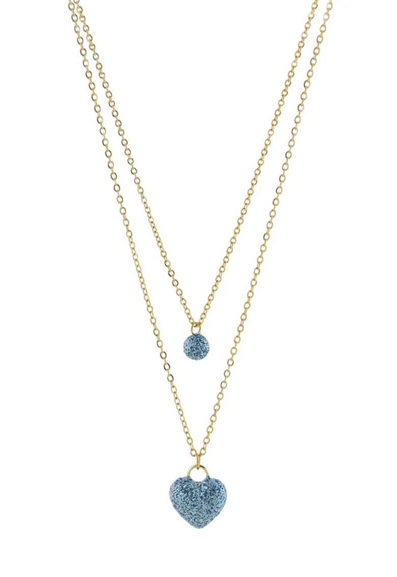 Set de 2 coliere placate cu aur de 18K decorate cu talisman inima, Auriu