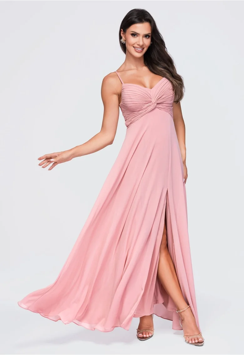 Rochie maxi eleganta cu decolteu in forma de inima si bretele ajustabile LA-OM-DLR416, Roz,