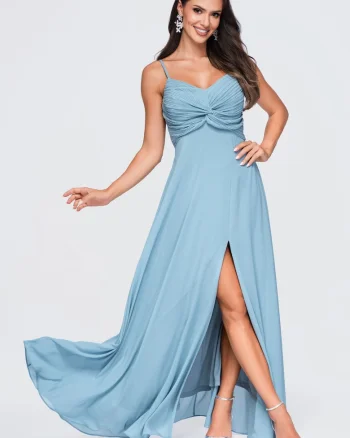 Rochie maxi eleganta cu decolteu in forma de inima si bretele ajustabile LA-OM-DLR416, Albastru,
