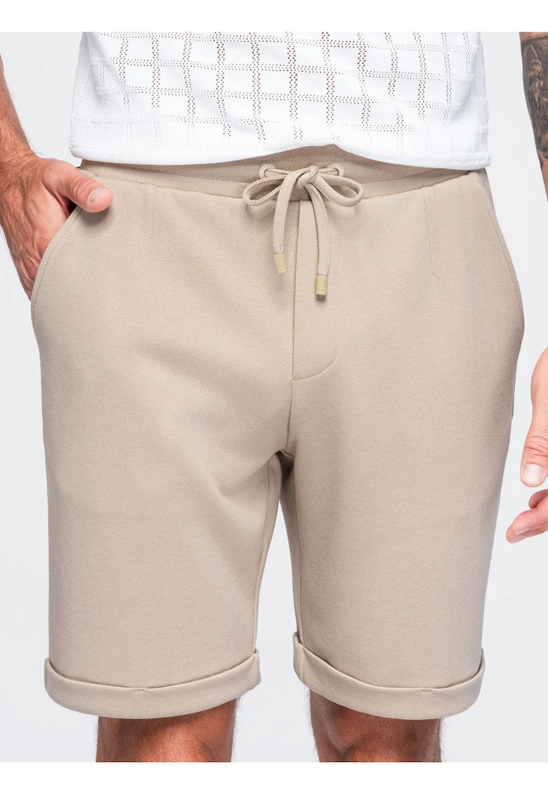 Pantaloni scurti barbati boxy fit din material piqué OM-SRCS-0206, Nisipiu,