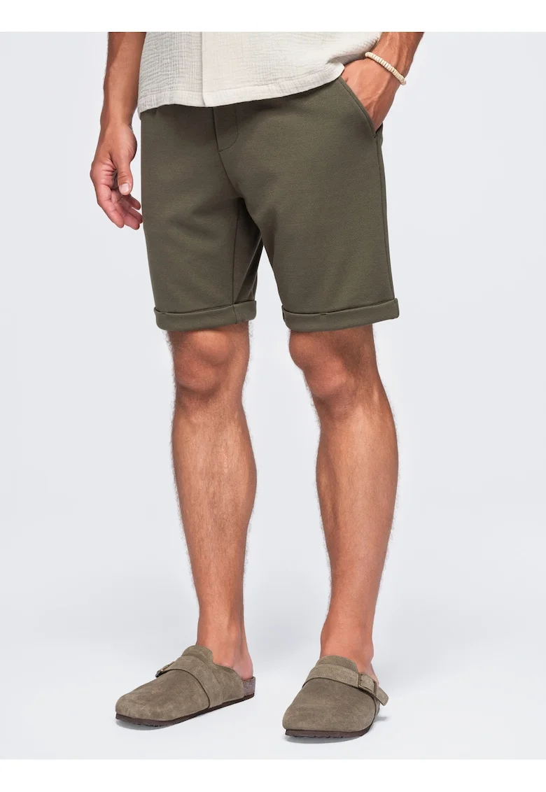 Pantaloni scurti barbati boxy fit din material piqué OM-SRCS-0206, Verde masliniu,