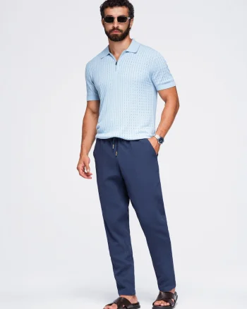 Pantaloni barbati cu croi regulat, talie elastica si ajustabila, din bumbac OM-PACP-0310, Bleumarin,