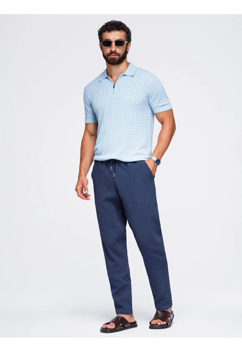 Pantaloni barbati cu croi regulat, talie elastica si ajustabila, din bumbac OM-PACP-0310, Bleumarin,