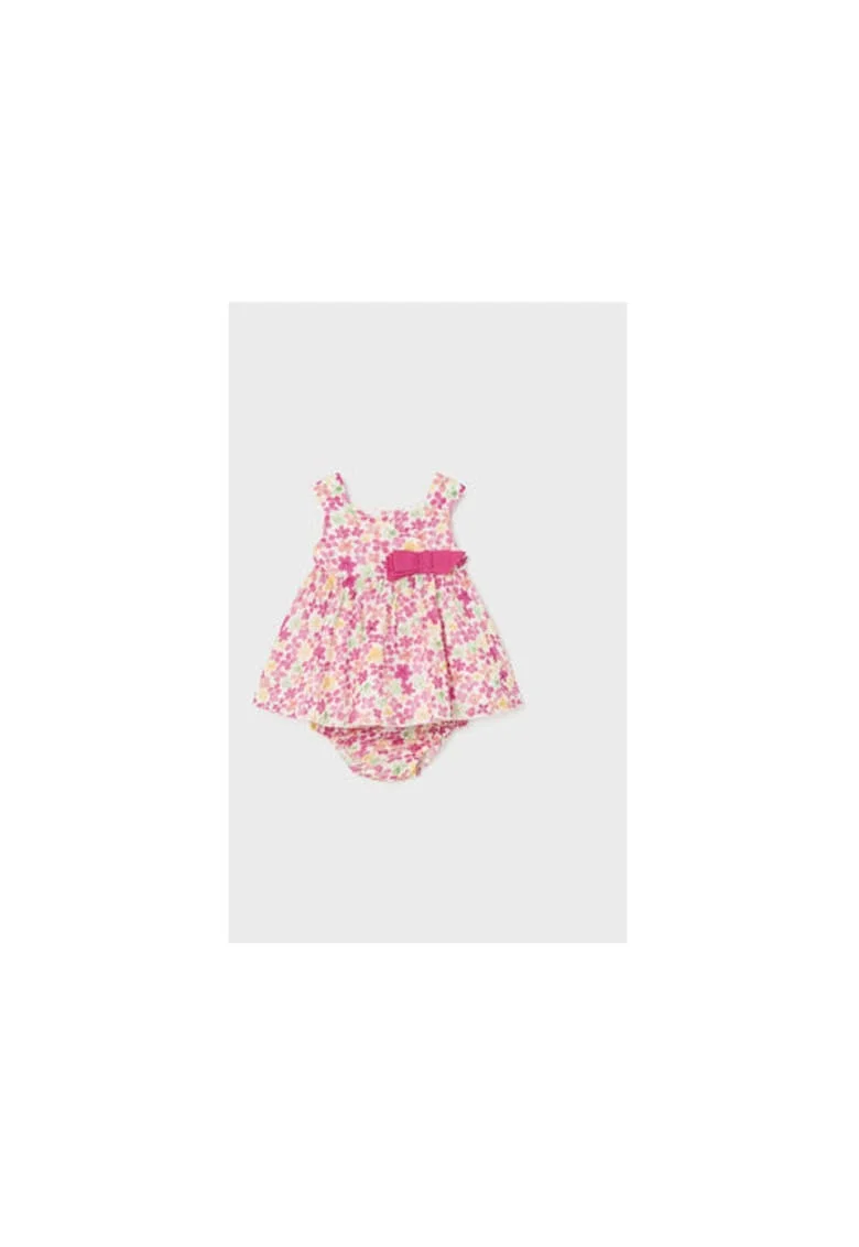Rochie cu model floral si funda, Roz