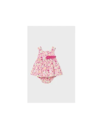 Rochie cu model floral si funda, Roz
