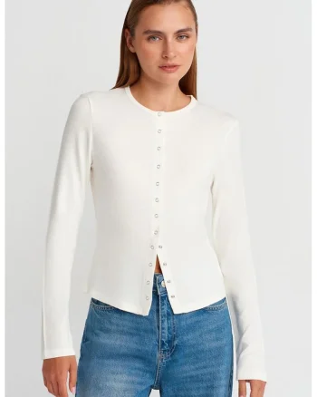 Cardigan  cu guler rotund, Alb