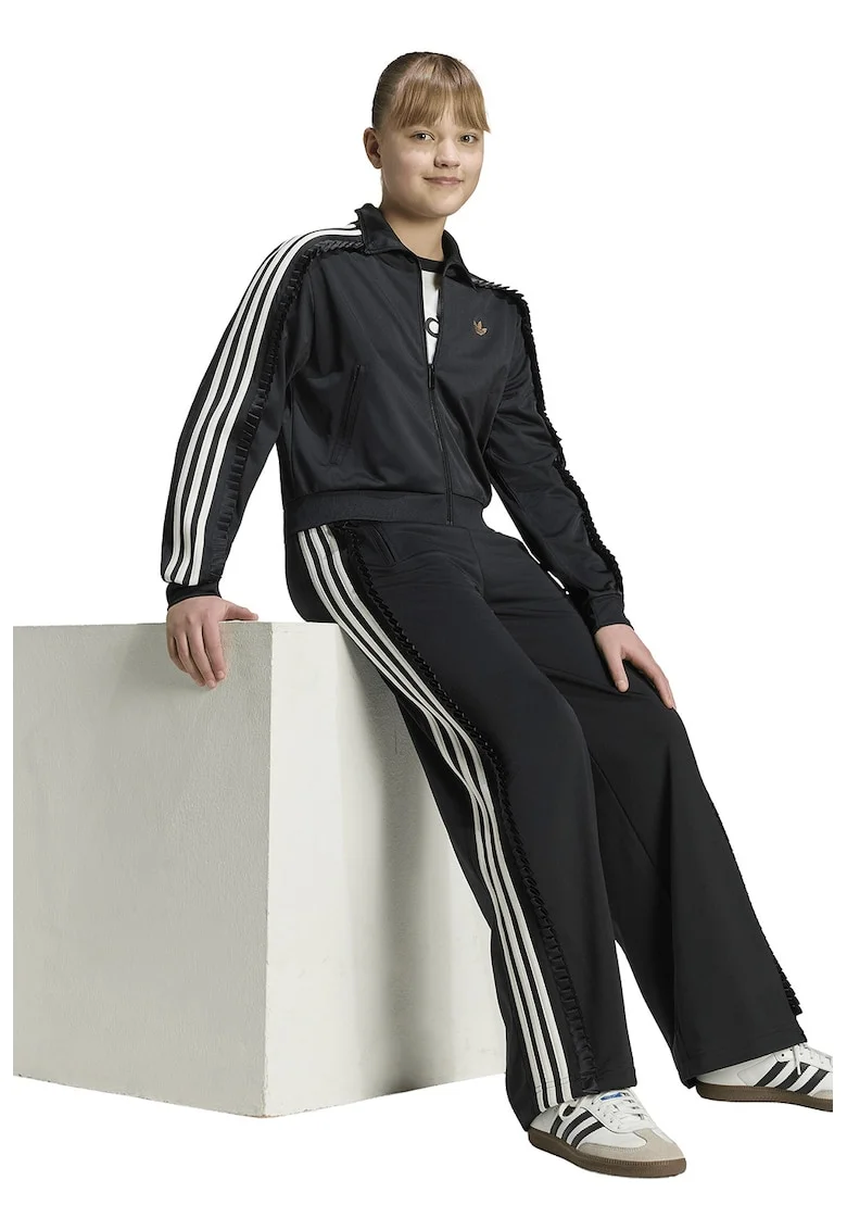 Pantaloni de trening cu croiala ampla si buzunare laterale Firebird, Alb/Negru
