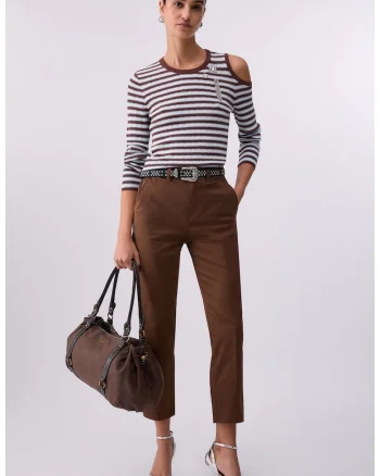 Pantaloni Chino crop uni, Maro