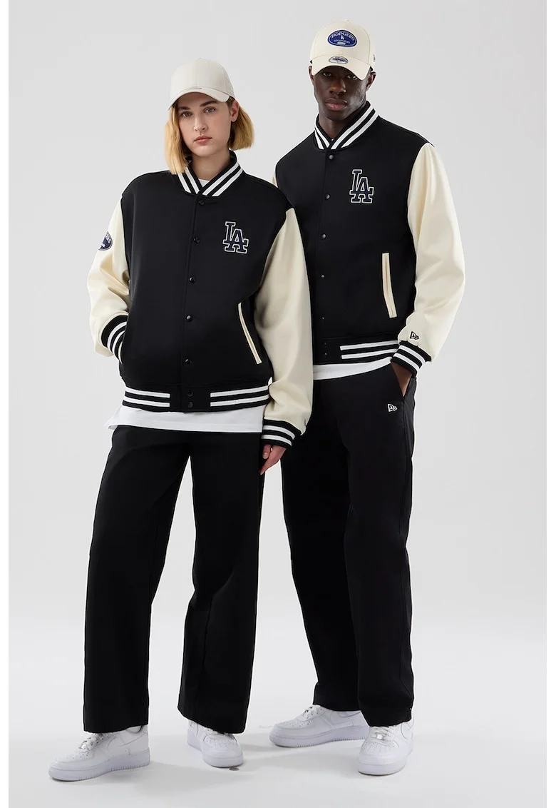 Jacheta bomber unisex din jerseu LA Dodgers MLB, Negru/Alb murdar