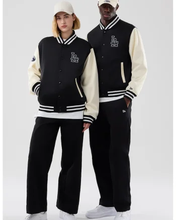 Jacheta bomber unisex din jerseu LA Dodgers MLB, Negru/Alb murdar