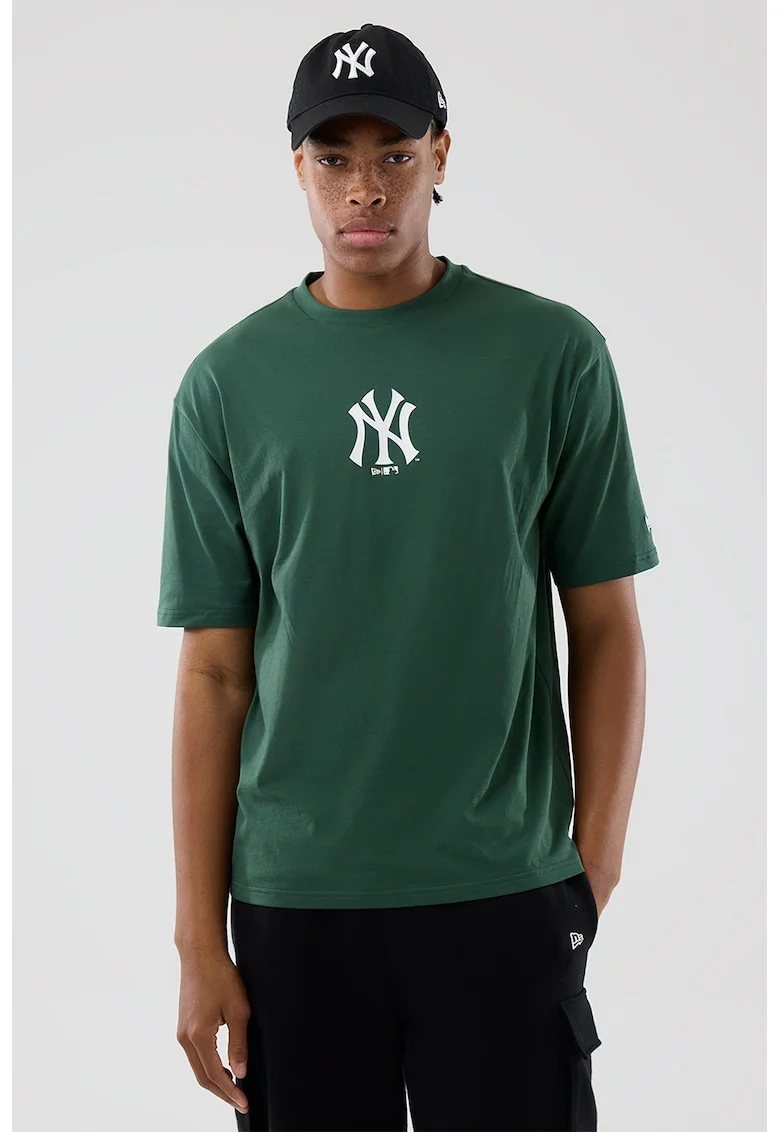 Tricou din bumbac cu imprimeu logo pe piept, Verde inchis