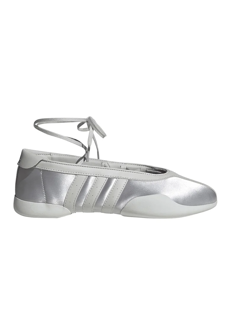 Balerini de piele ecologica si material textil cu model infasurabil Taekwondo Mei, Argintiu