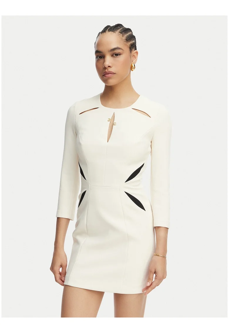 Rochie de cocktail Dama,  bej, maneca lunga, poliester, Bej