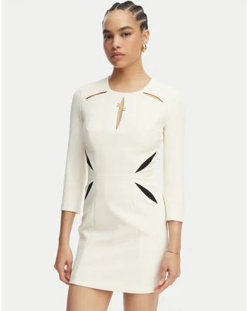 Rochie de cocktail Dama,  bej, maneca lunga, poliester, Bej