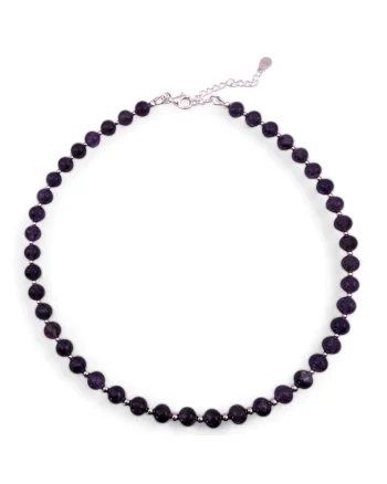 Colier handmade, ajustabil, argint 925,  pietre semipretioase max, Mov/Argintiu