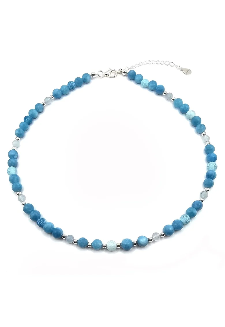 Colier handmade, ajustabil, argint 925,  pietre semipretioase max, Albastru