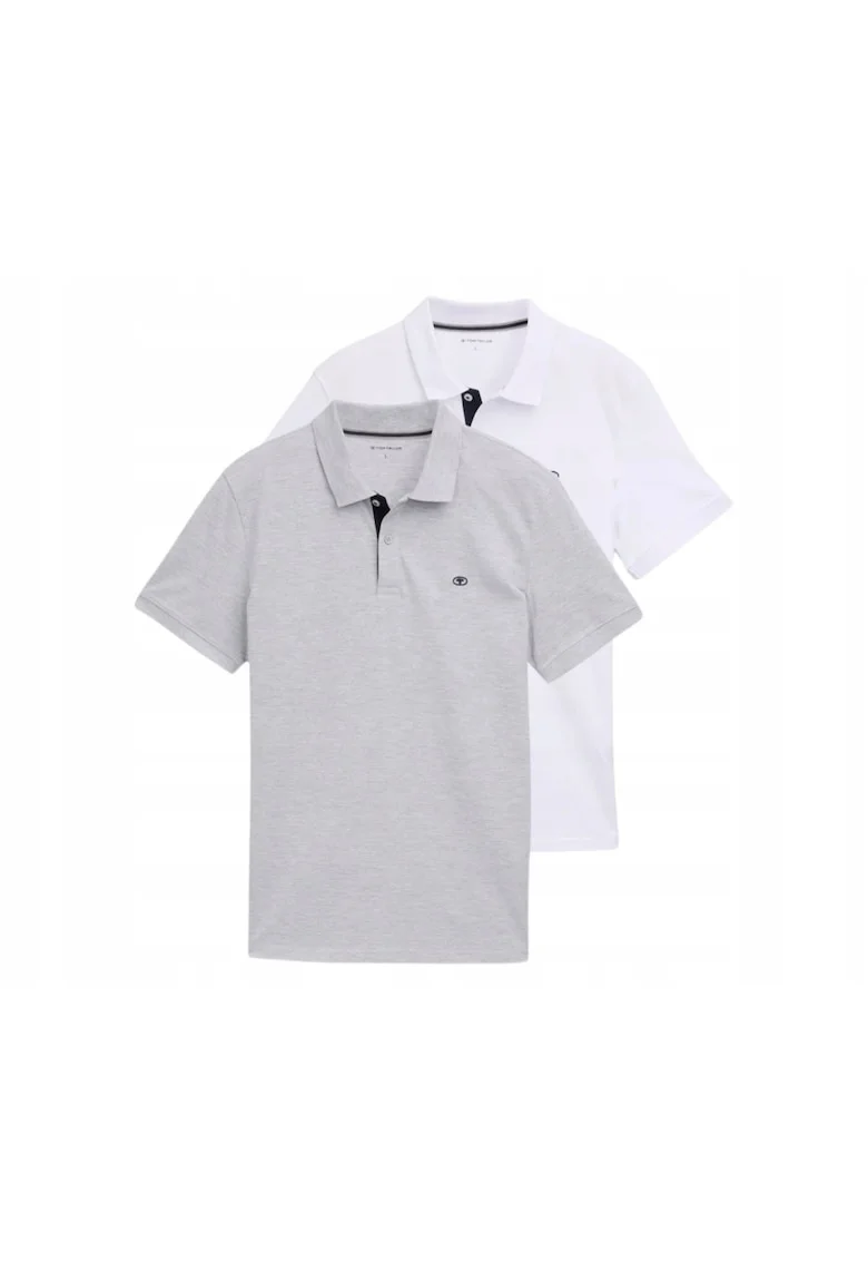 Set 2 Tricou Polo Barbati,  Gri, Bumbac, Design Clasic Casual, Ideal Pentru Uz Zilnic, Material Premium Confortabil, Maneca Scurta, Inchidere Cu Nasturi, Alb
