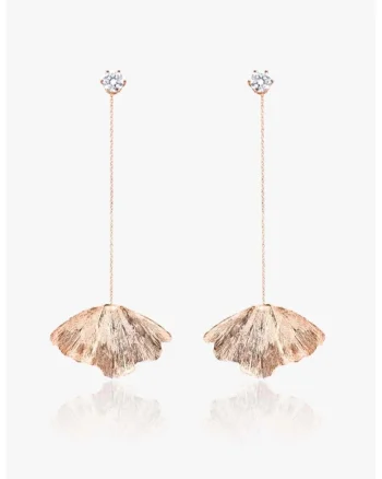 Cercei long Ginkgo din argint placat cu aur 18k si zirconia,  Design