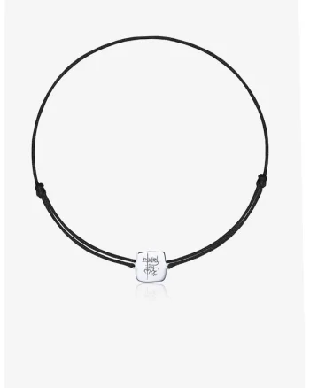 Bratara ajustabila cu talisman de aur de 14K, Negru/Argintiu