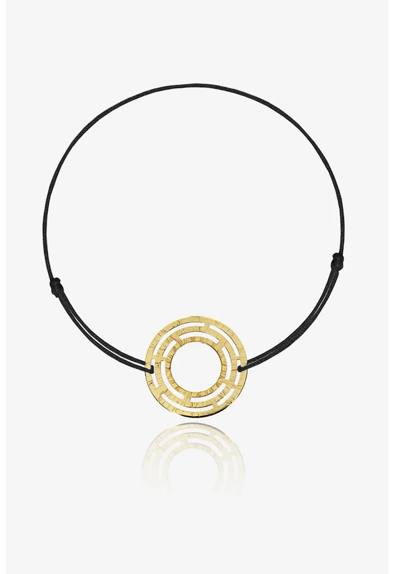 Bratara ajustabila cu talisman circular de aur de 14K, Auriu/Negru