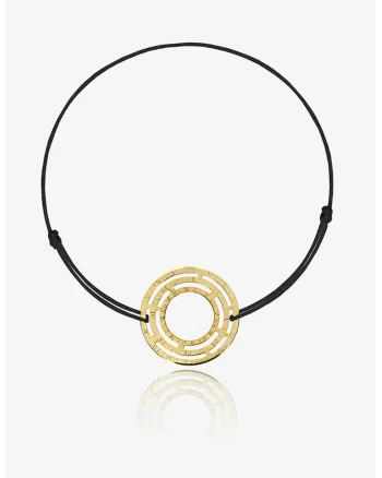 Bratara ajustabila cu talisman circular de aur de 14K, Auriu/Negru