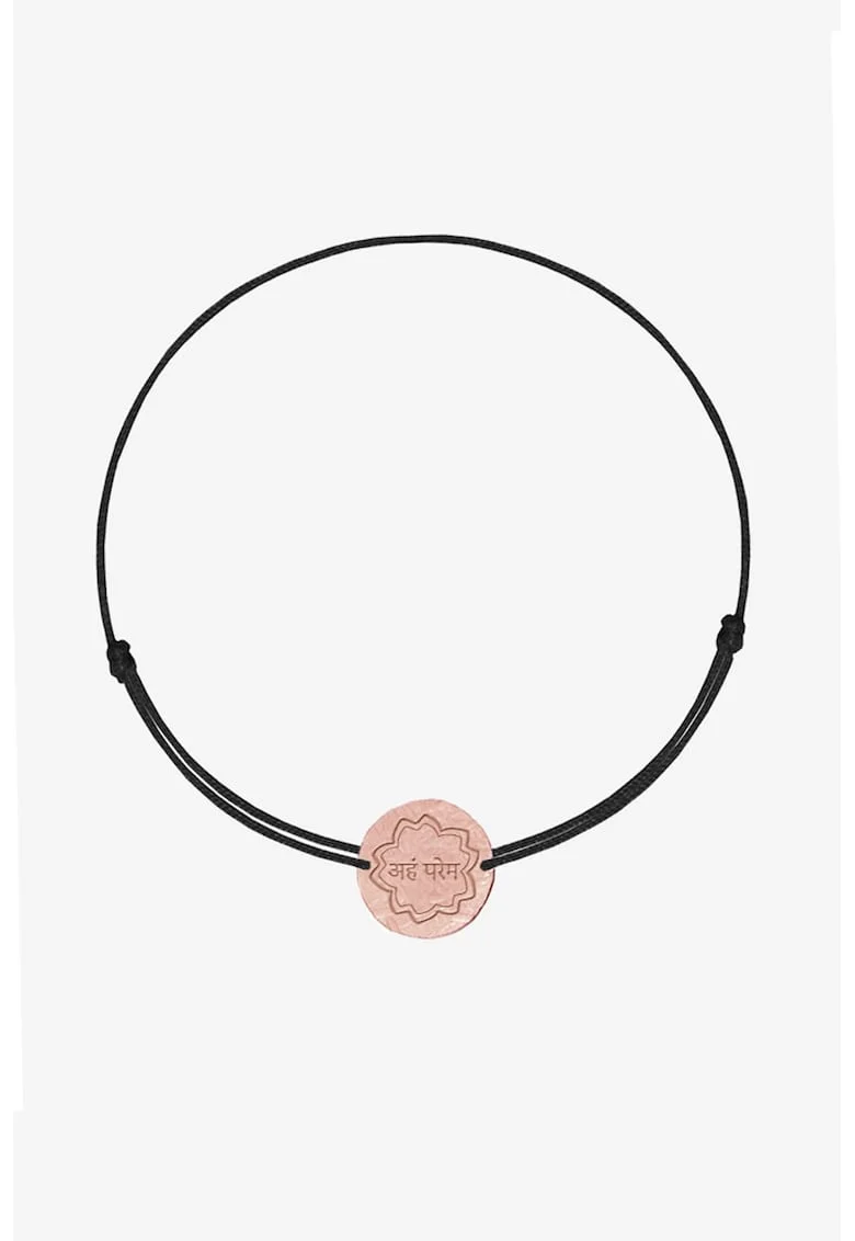 Bratara ajustabila cu talisman de aur de 14K, Negru/Auriu rose