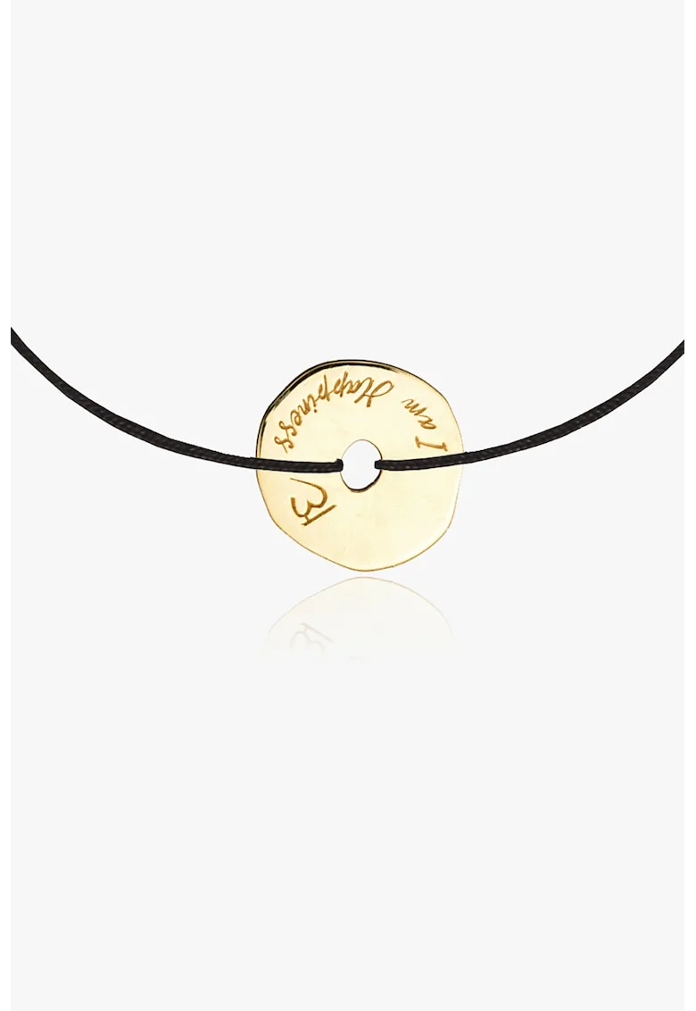 Bratara ajustabila cu talisman circular de aur de 14K, Auriu/Negru