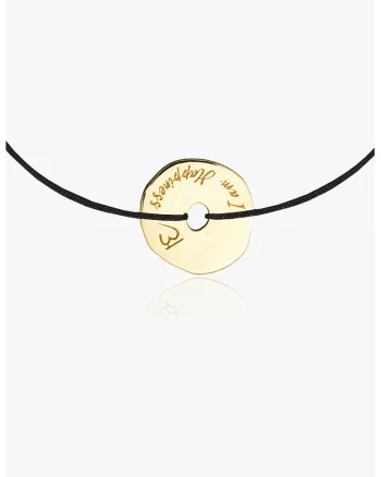Bratara ajustabila cu talisman circular de aur de 14K, Auriu/Negru