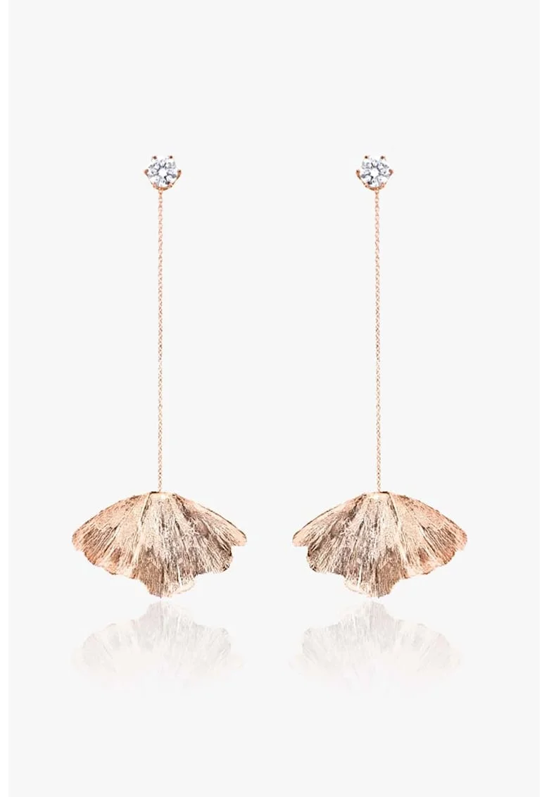 Cercei drop de argint veritabil placati cu aur rose de 18K, Auriu rose