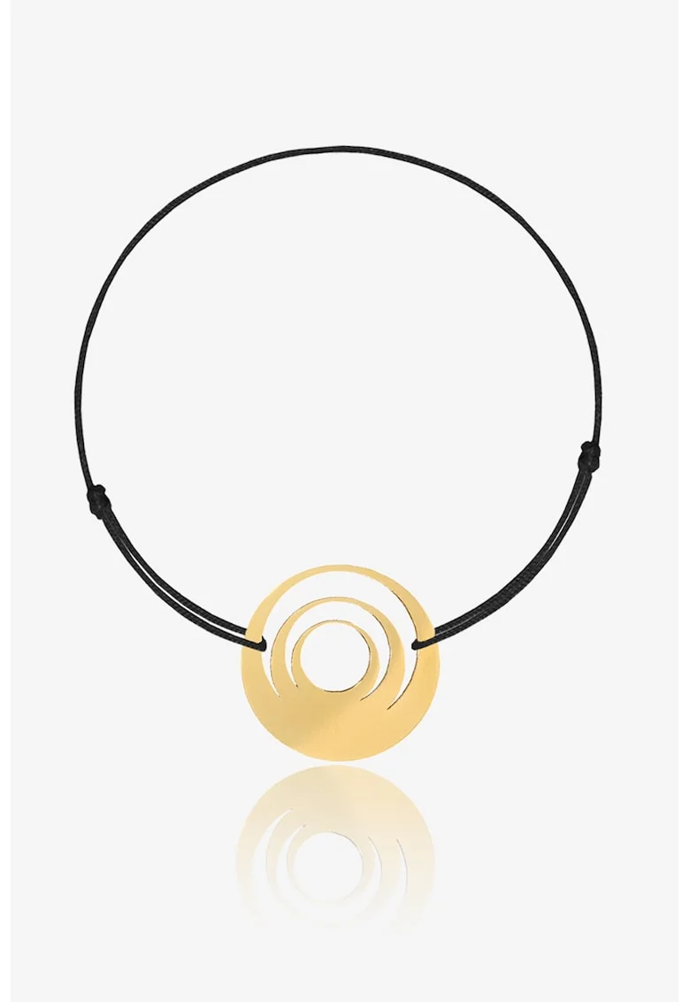 Bratara ajustabila cu talisman circular de aur de 14K, Auriu/Negru