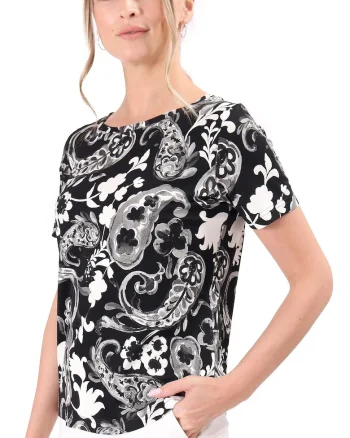 Bluza din jerse elastic imprimat digital cu motive florale TCC-6W3, Negru,
