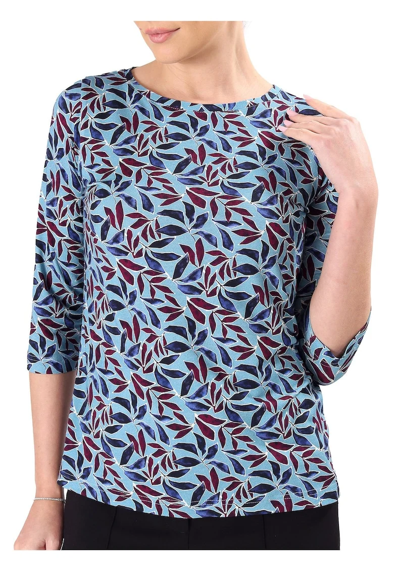 Bluza din jerse elastic imprimat cu motive florale TCC-6W2, Albastru deschis,