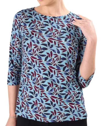 Bluza din jerse elastic imprimat cu motive florale TCC-6W2, Albastru deschis,