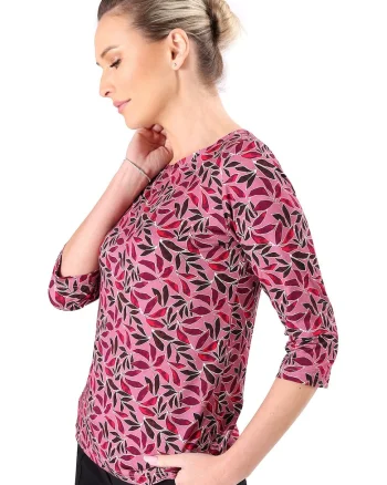 Bluza din jerse elastic imprimat cu motive florale TCC-6W6, Rosu cireasa,