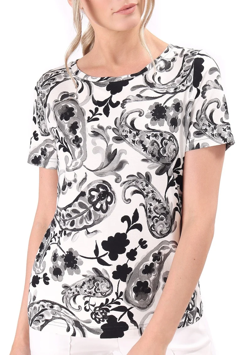 Bluza din jerse elastic imprimat digital cu motive florale TCC-6WA, Alb,