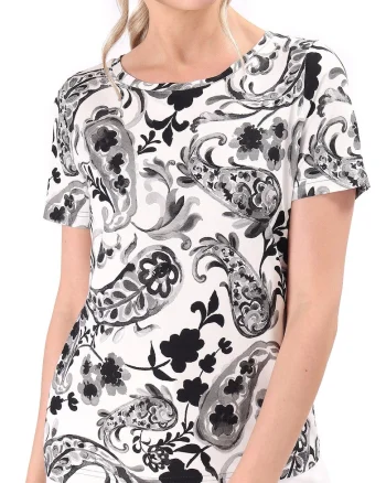 Bluza din jerse elastic imprimat digital cu motive florale TCC-6WA, Alb,