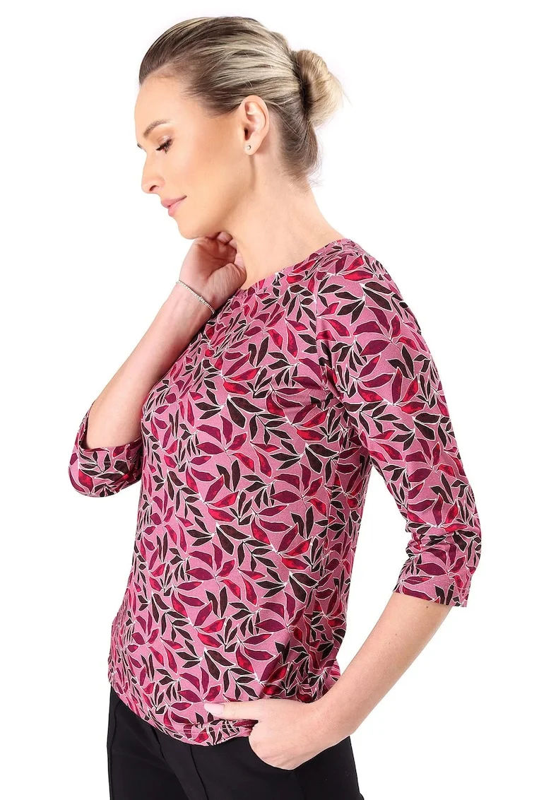 Bluza din jerse elastic imprimat cu motive florale TCC-6W6, Rosu cireasa,