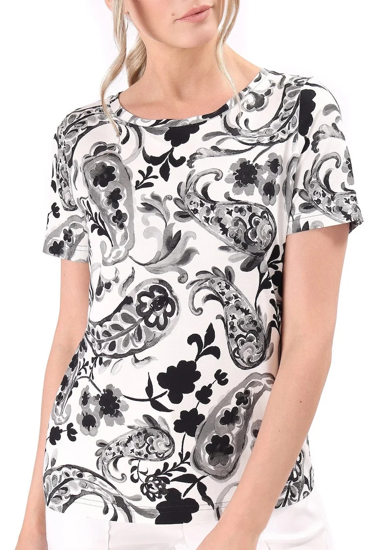 Bluza din jerse elastic imprimat digital cu motive florale TCC-6WA, Alb,
