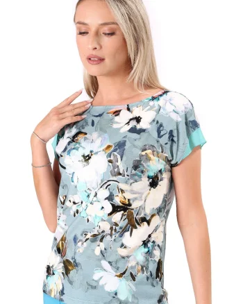 Bluza eleganta din jerse elastic imprimat cu motive florale TJC-6VT, Verde,
